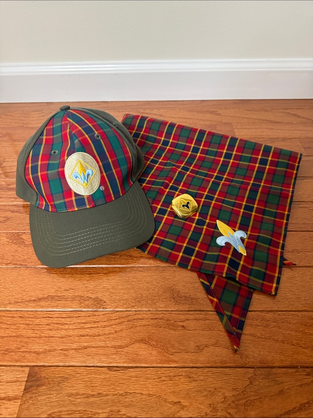 Boy Scouts Webelos Kids Plaid Scout Cap and Neckerchief Set - Green and Red